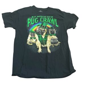 St. Patrick's Day Pug Crawl Graphic T-Shirt Size Large Irish dog humor